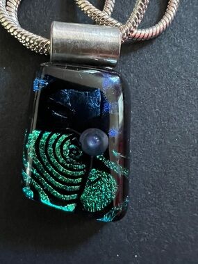 Dichroic Glass pendant Spiral cells  Art necklace